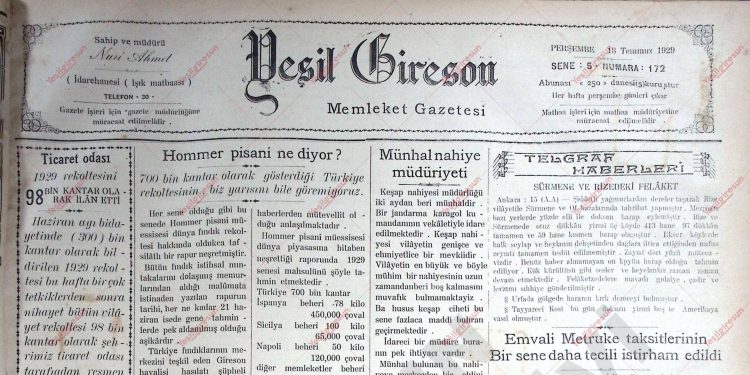 18 Temmuz 1929 – Sayı 172