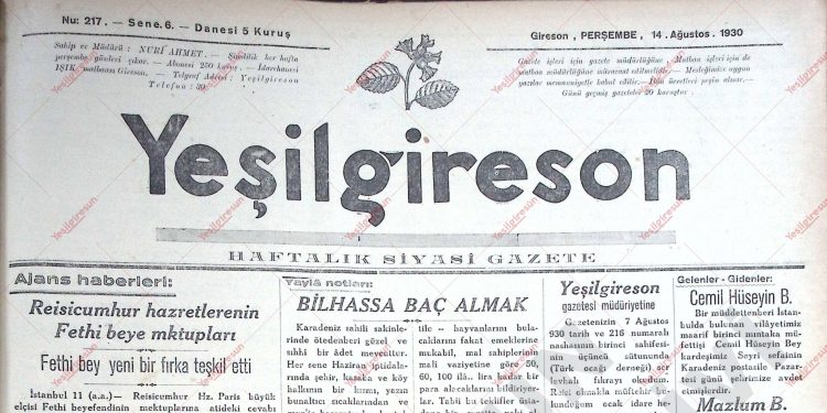 14 Ağustos 1930 – Sayı 217