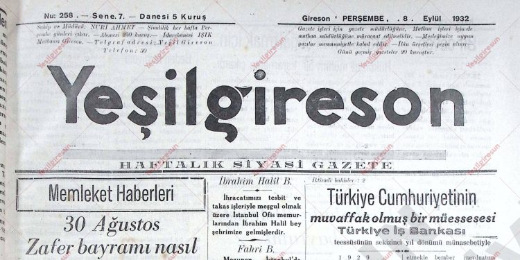 8 Eylül 1932 – Sayı 258