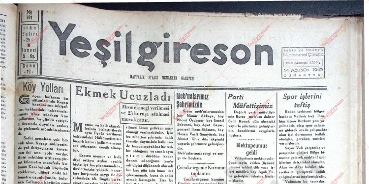 14 Ağustos 1943 – Sayı 791