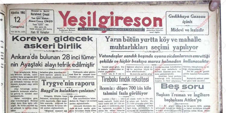 12 Ağustos 1950 – Sayı 1151